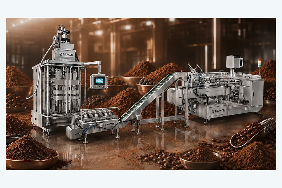 Coffee powder stick pack line multi-lane project route visual